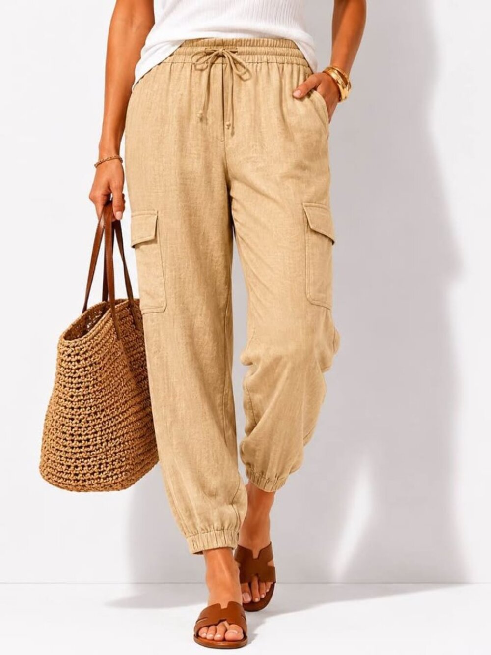 Banana Republic Lightweight Pull-On Tan Cargo Utility Jogger Casual Pant [sz Lp]